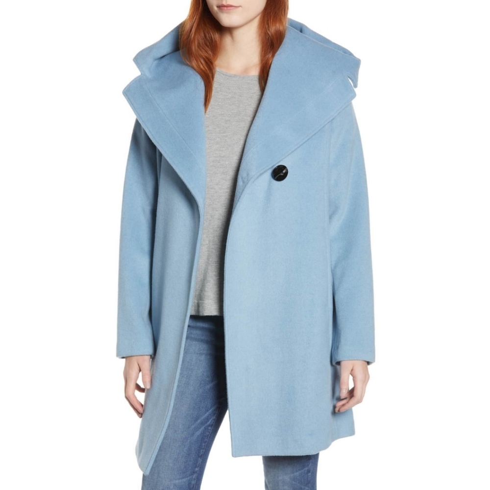 Sam Edelman Shawl Collar Hooded Coat Blue …